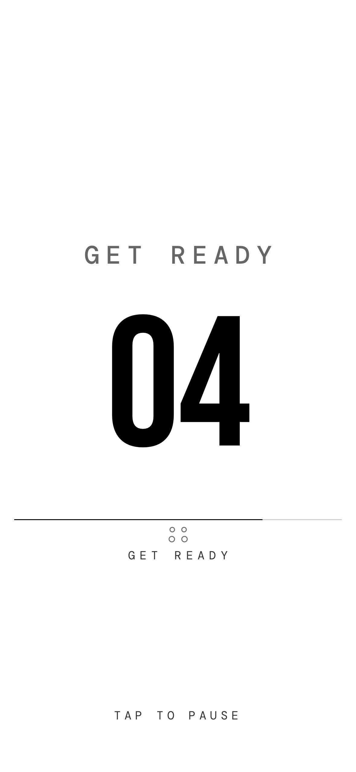 Get ready screen with countdown before the workout starts.