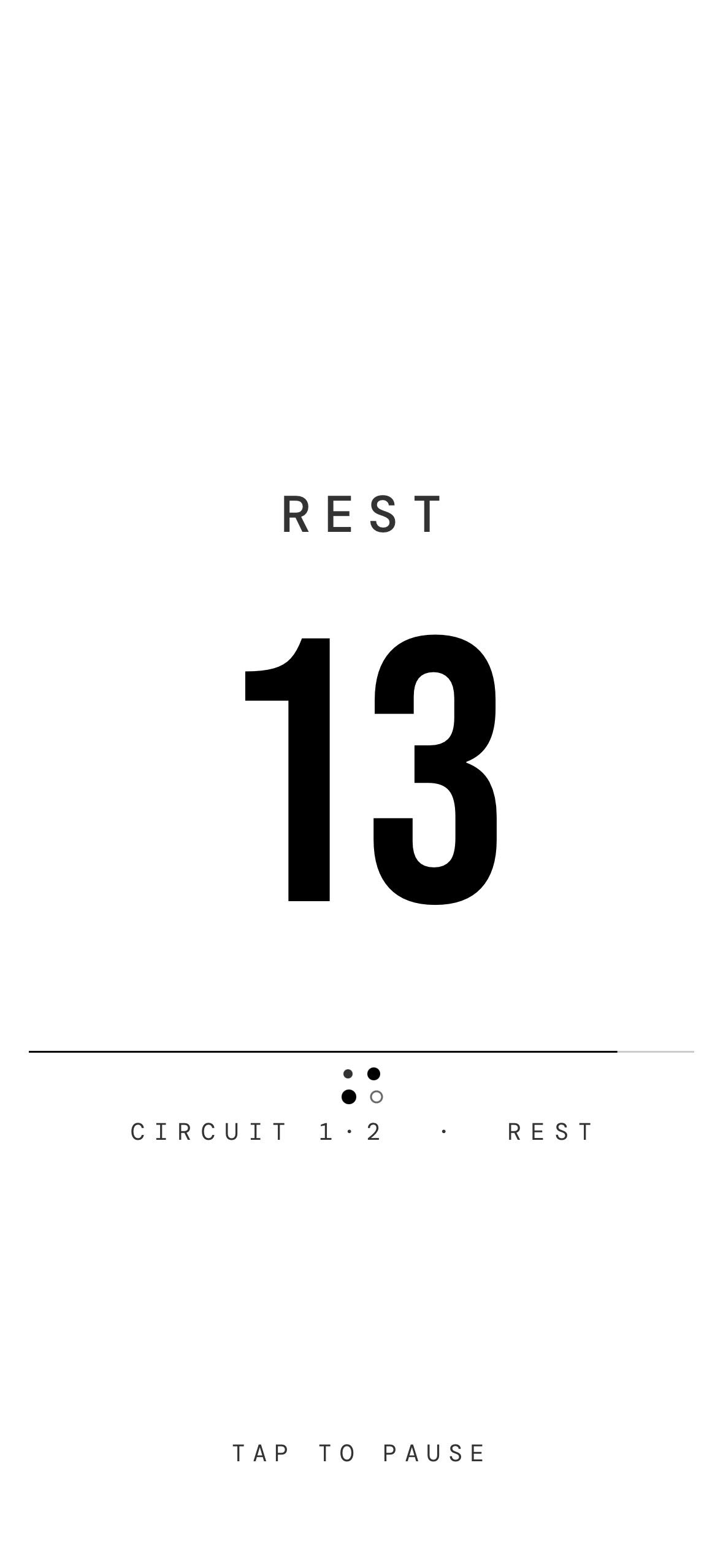 Rest screen, white background with countdown.